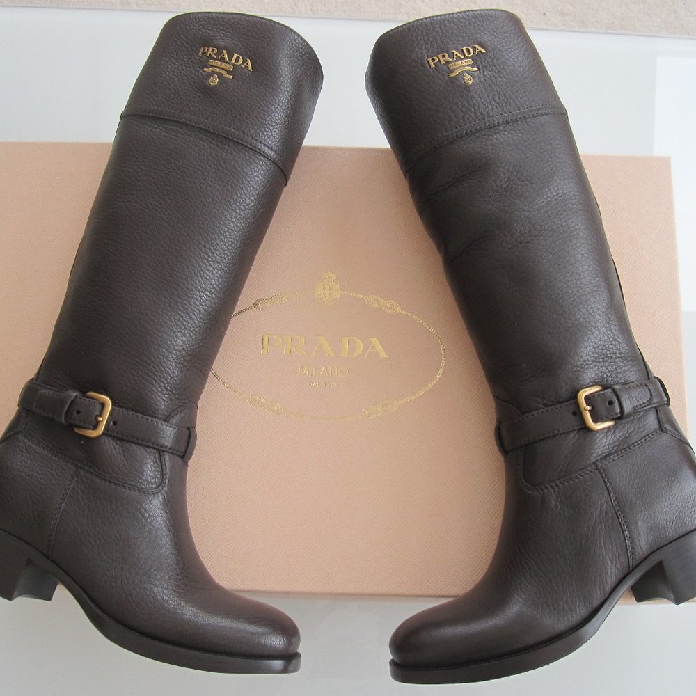 GENUINE PRADA RACEWAY LEATHER BOOTS BROWN SIZE 7